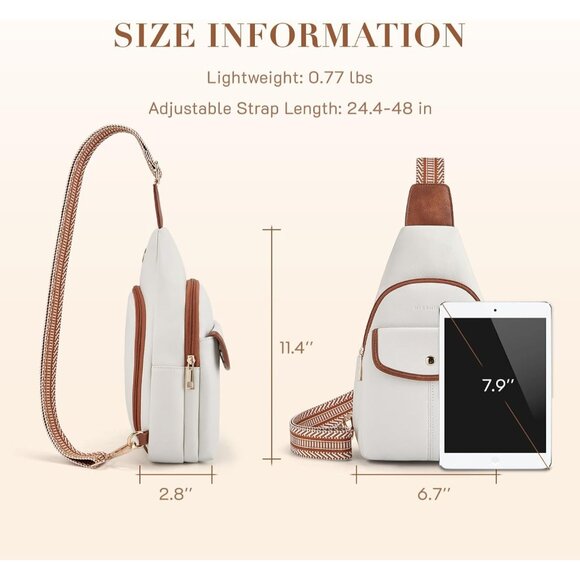 New Large Beige PU Leather Sling Bag Anti-theft Crossbody Travel Bag Purse - Picture 4 of 6